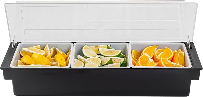 Restaurantware Bar Lux 19.6 x 6.3 x 3.7 Inch Condiment Caddy 1 Durable Bar Caddy - 3 Removable Compartments Built-In Lid Black Plastic Condiment Holder For Restaurant Store Cocktail Garnish by Restaurantware