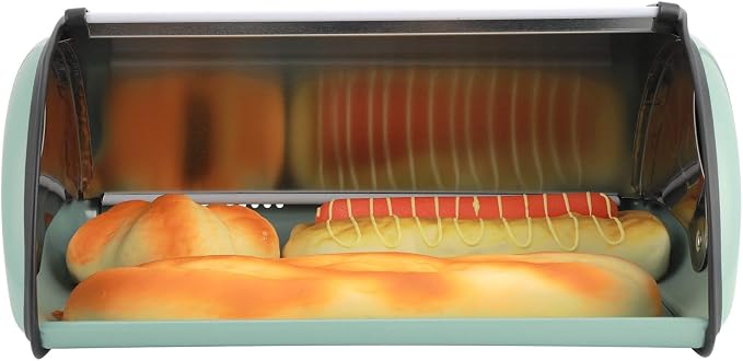 Roll Top Bread Box for Kitchen Counter - Metal Bin Retro Food Storage Container, 13"x9.4"x5.9" (Green) - Image 3
