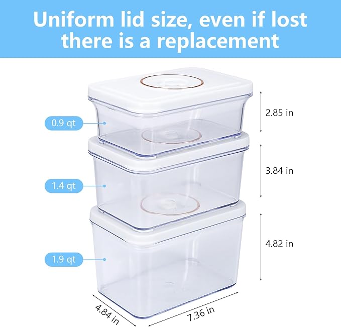 Vixino Vacuum Seal Containers, 3Pcs Reusable Food Storage Containers with Lids for Meal Prep and Freezer,BPA-Free，Microwave Safe，Leak-proof,Airtight (Vacuum Sealer Not Included) - Image 3