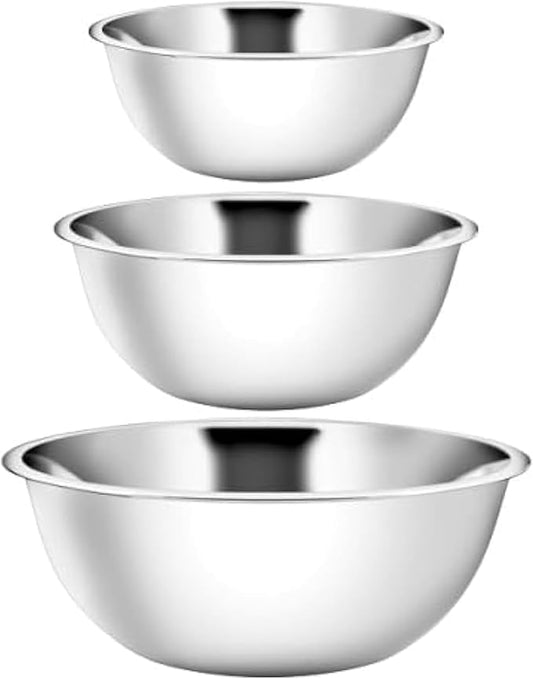 YBM HOME Stainless Steel Mixing Bowls Set of 3 – Nested Kitchen Prep Bowls for Baking, Cooking, Dough Mixing & Salad Serving (10.25, 16, 20 Quart Bowls Included) by YBMHome