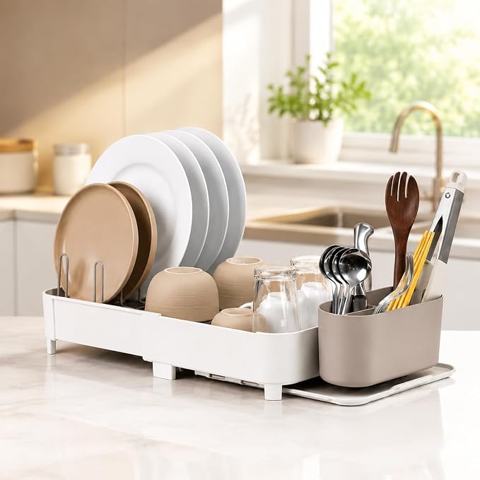 Zuutii Dish Drying Rack with Drainboard,Expandable(17.5-25.4") Large Dish Rack,Sink Dish Drainer with Utensil Holder,Dish Rack for Kitchen Counter - Image 2