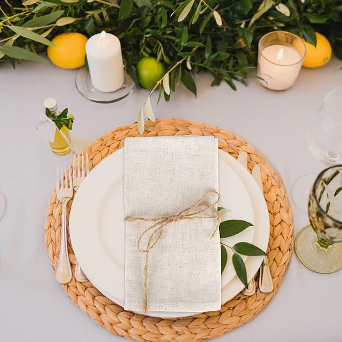 Set of 6 Plain Colour Linen Blend Fabric Dinner Napkins 40 x 40 cm Table Decoration Set for Events Wedding Birthday Dinner Cafe Kitchen Restaurant (Beige) - Image 3