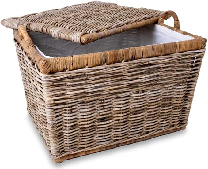 The Basket Lady Lift-Off Lid Wicker Storage Basket, L, Serene Grey | Outside: 24.5" L x 18" W x 17.5" H | Inside: 21.5"L x 15.5"W x 14"H - Handcrafted by artisans from natural rattan - Image 2