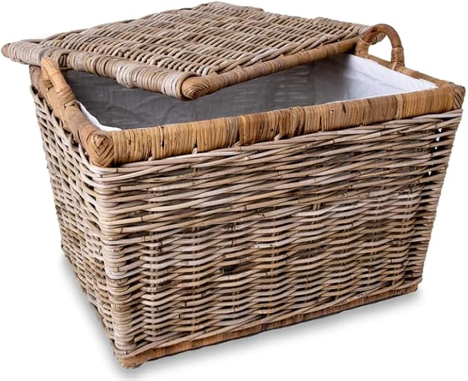 The Basket Lady Lift-Off Lid Wicker Storage Basket, M, Serene Grey | Outside: 20" L x 15" W x 14" H | Inside: 17.5"L x 12"W x 11"H - Handcrafted by artisans from natural rattan - Image 2