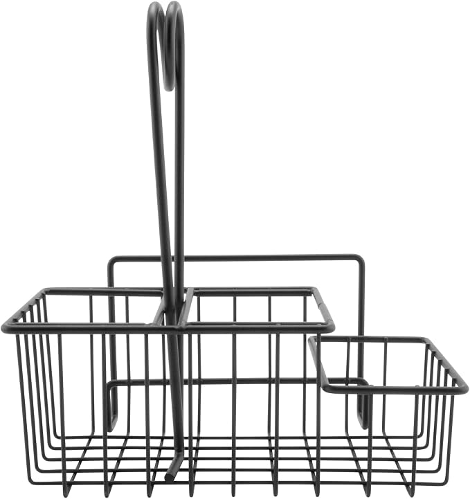 G.E.T. 4-31698 Black Metal Three Compartment Condiment Caddy with Menu Iron Powder Coated Table Caddies Collection | 3 compartments, Easy transport, Restaurant service, Great for Menus, Table Numbers, Buffet Labels and Counter Displays - Image 3