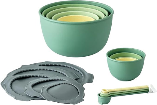 Bamboozle Astrik Mega Baking Bundle| 5 Piece Mixing Bowl Set | Measuring Cups and Spoons | Silicone Lid Set | Cooking and Meal Prep | Dishwasher Safe | Microwave Safe | Fresh Guacamole by Bamboozle