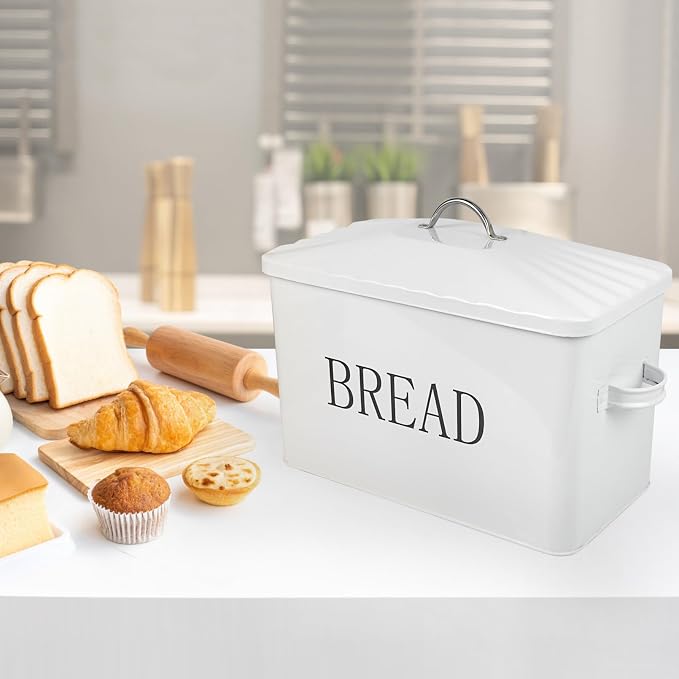 DreamsEden Large Bread Box, Metal Loaf Storage Container for Kitchen Countertop (White) - Image 7