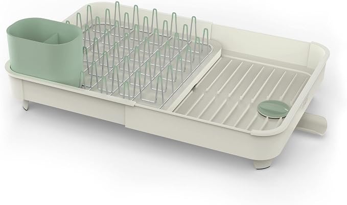 Joseph Joseph Extend Expandable Dish Drainer Rack with Removable Flatware Holder Swivel Draining Spout - Stone/Sage Green by Unknown