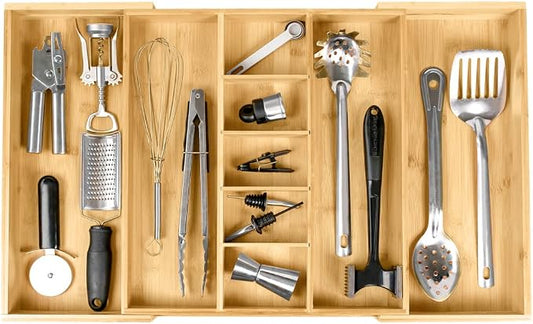 Utensil & Junk Drawer Organizer, 16-28 in, Bamboo | Food-safe contract grade, 100% sustainable wood, non-slip, adjustable by KitchenEdge