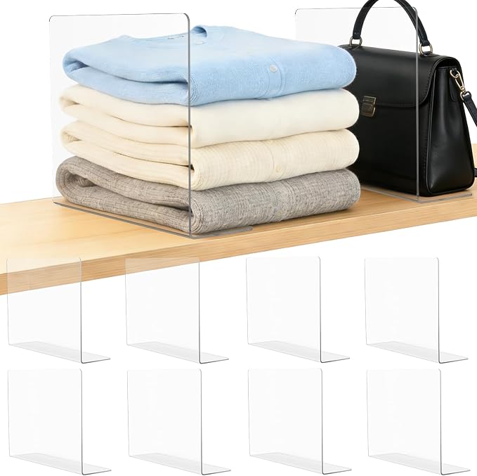 Acrylic Shelf Dividers Closet Organizers for Home Organization Enthusiasts | 12" Tall Sturdy Clear Closet Shelf Dividers for Clothes Purse pantry Separators in Bedroom Kitchen Office Shelf Space Saver by Lebouri