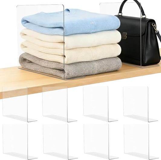 Acrylic Shelf Dividers Closet Organizers for Home Organization Enthusiasts | 12" Tall Sturdy Clear Closet Shelf Dividers for Clothes Purse pantry Separators in Bedroom Kitchen Office Shelf Space Saver by Lebouri