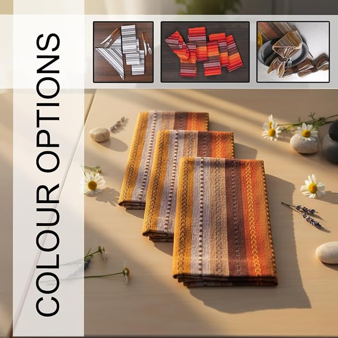 LFH Home Cotton Rich Cloth Salsa Napkin Set of 12 Washable Soft Durable Striped Table Napkins for Dining Wedding, Daily Use Reusable Eco-Friendly Napkins for Elegant Table Settings(18x18)-Rust Multi - Image 3