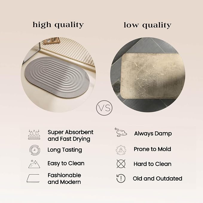 Stone Dish Drying Mat - Large Foldable Marbled Quick Drying Dish Mats, Stone Coasters Set of 4 Collapsible Ultra Absorbent Diatomaceous Earth Mats for Kitchen Counter Bathroom (Grey_Oval) - Image 6