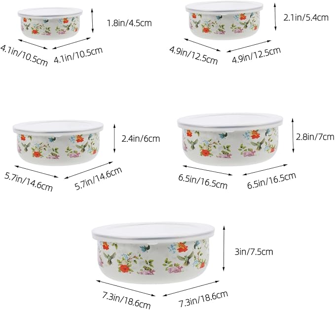 Cabilock 5-Piece Enamel Mixing Bowl Set with Lids - Vintage Nesting Food Storage Containers for Salad, Soup & Leftovers - Retro Farmhouse Kitchen Bowls, Space-Saving, Red - Image 3