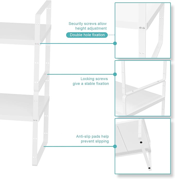 Cabinet Organizer Shelves,Expandable Pantry Counter Shelves,Stackable Under Sink Inside Cabinet Storage Spice Racks for Kitchen Bathroom Home Office,3 Packs,10.24" D,White - Image 6