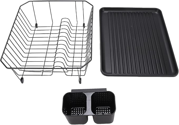 Asixxsix Dish Drying Rack, Stainless Steel Dish Drainer with Utensil Holder and Drainboard, Sink Organization and, 14" x 12" x 5" for Home and Apartment Decor (Black) - Image 6