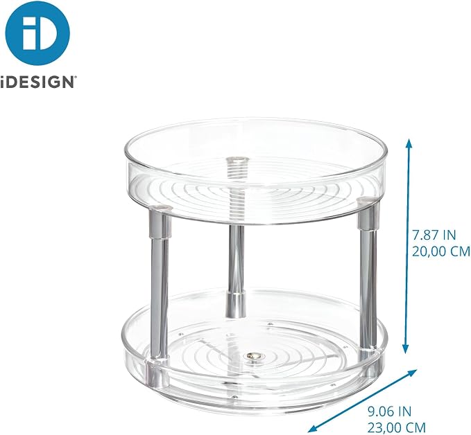 iDesign 9-Inch Recycled Plastic 2-Tier Lazy Susan Organizer, Clear/Chrome | Linus Collection - Image 2