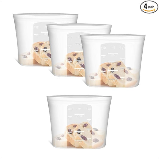 XS Reusable Silicone Food Storage Bags 4 Pack, 16fl oz/500ml, 100% Silicone Stand-Up Wide-Open Zip-Lock Reusable Bags for Small Items, Microwave Freezer Oven Dishwasher Safe, Translucent by SiliseaDirect