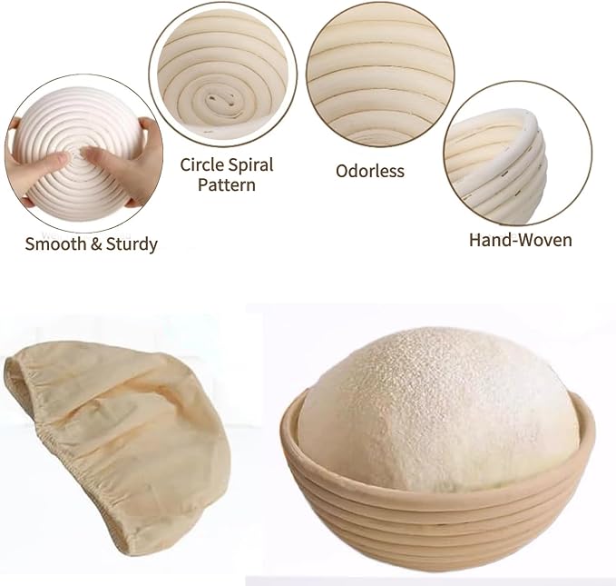 6 Pcs 6 Inch Round Banneton Bread Proofing Basket with Liner Small Banneton Bread Proofing Basket Bread Rising Bowl for Sourdough Bread Baking Making - Image 2