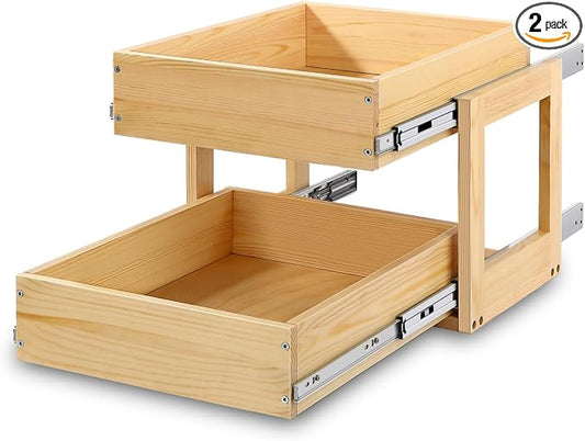 Pull Out Cabinet Organizer, 17''W×21''D×16''H Soft Close Slide Out Wood Drawer Shelves Storage for Kitchen, 2-Tier, Finished, Heavy-Duty, Bottom Assembly by Mulush