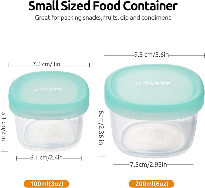 U-Taste Silicone Container with Lids, Small Mini Food Storage, 3oz&6oz*2 | Food Grade Liquid Silicone, Leak-Proof Airtight Lids, Freezer & Microwave Safe, Mini Sauce Tupperware with Clear Measurements - Image 2