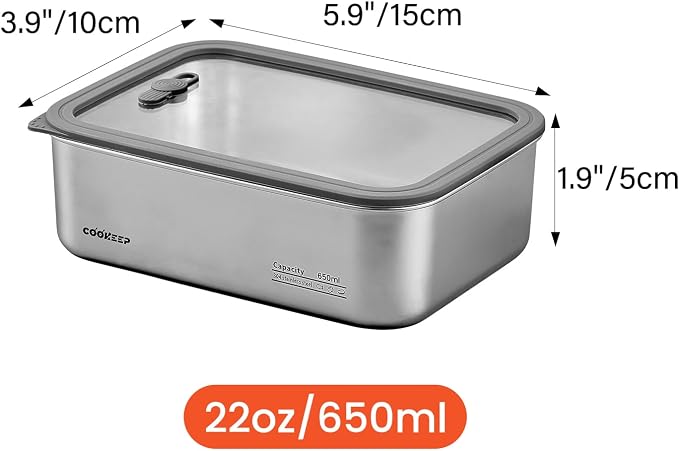 22oz/650ml Stainless Steel Food Containers,Stainless Steel Containers with Lids,Snack Containers,Lunch Box,Easy Clean,Airtight&Leakproof for Kitchen Storage,Dishwasher Safe,BPA-Free - Image 2