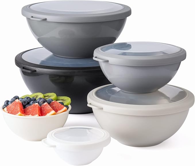 COOK WITH COLOR Mixing Bowls with TPR Lids - 12 Piece Plastic Nesting Set includes 6 Prep and Lids, Microwave Safe Bowl (Black Ombre) - Image 8