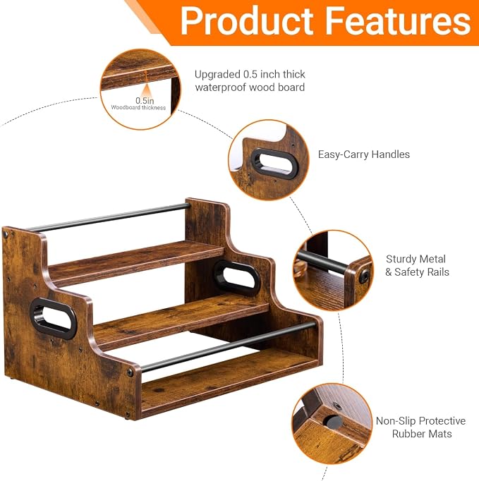 YQBRAO 3-Tier Liquor Bottle Display Shelf, 16-Inch, Rustic Brown | Holds up to 12 bottles with a compact footprint and raised rows for coffee syrups, spirits, kitchens, and home bars. - Image 4