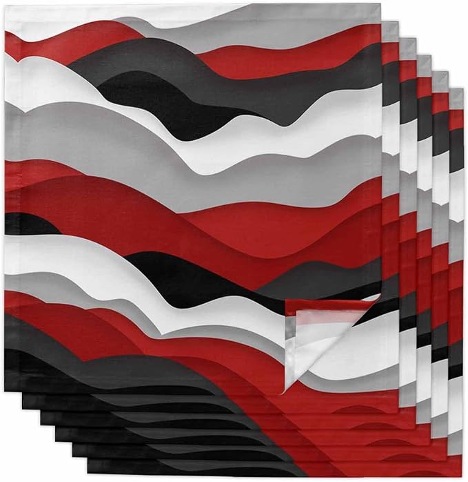 Modern Red Black Cloth Napkins Set of 6 - Washable Dinner Napkins Reusable Table Napkins for Home Party Weeding Dining Table Setting Decoration, Oversized 20"x20" Ocean Waves Geometric Grey White by Unknown