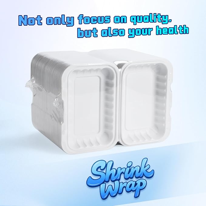 YANGRUI 50-Pack 28oz 9x6 White Takeout Boxes - Shrink Wrapped No Pre-Wash | BPA Free Heavy Duty Mineral PP, Microwave & Freezer Safe | Reusable Clamshell for Sandwiches, Subs & Meal Prep - Image 2