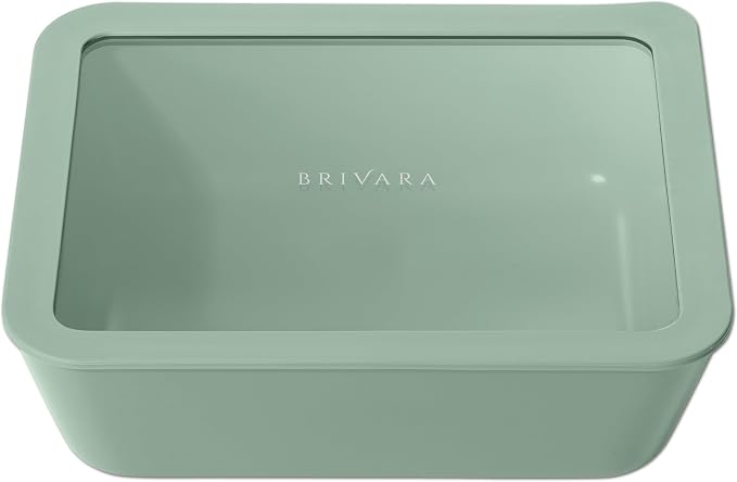 Glass Food Storage Container with Lid, 11-Cup Large Rectangle | Microwave-Safe Airtight Lid, Oven-Safe Ceramic-Coated Glass | Zero Plastic, No PFAS/PFOA/BPA, Reusable [Willow] by BrivaraHome