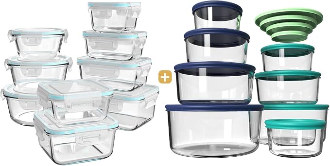 AILTEC 9 pack & 8 pack Glass food storage containers with lids,Glass meal prep containers by AILTEC