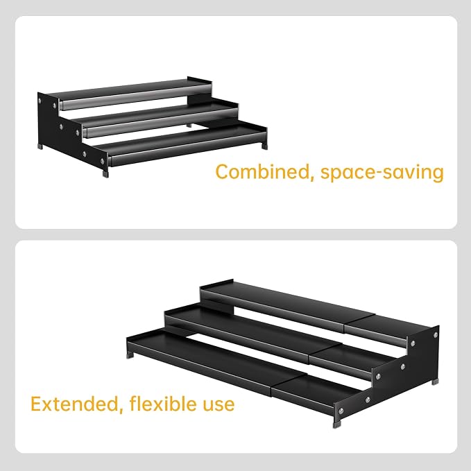 Expandable Carbon Steel Spice Rack Organizer for Pantry, Adjustable 3-Tier Ladder Shelf,Holds Up to 24 Cans,Kitchen Countertop Organizer, Rustproof Storage Rack for Spices, Cans, Sauces & Dry Goods - Image 7