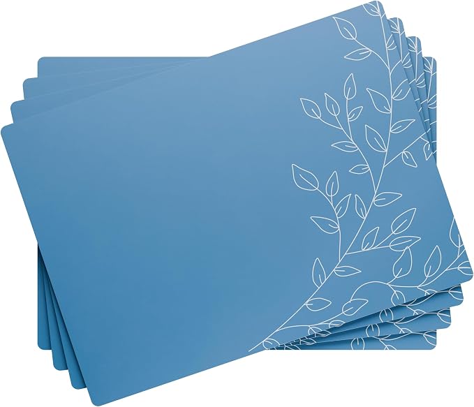 Royalty Art Boho Placemats, Set of 4, Dark Steel Blue, Cork Backed | Wipeable heat resistant surface, kitchen and dining table protection, floral farmhouse pattern - Image 5