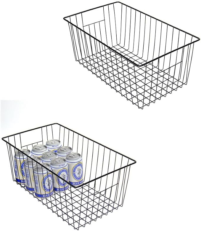 16inch Upright Freezer Organizer Baskets for 13-14,16-21 cu.ft Standup Freezer, Settle freezer chaos and reduce food waste effectively, Durable, Fully Use Space, Improve Air Circulate, Black, Pack 2 by Y.Z.Bros