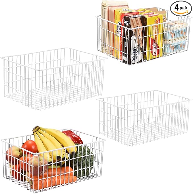 Orgneas Freezer Organizer Bins, Upright Freezer Basket Drawer Organizer Bins, Better Air Circulation Metal Wire Storage Container Bin For Chest Deep Freezers, Easy Sort & Get Food, 2 Large 2 Medium by Orgneas