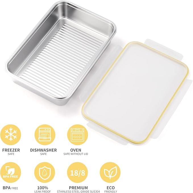 18/8 Stainless Steel Food Storage Containers, Meal Preparation Container Set, Baking Pan, Leak Proof Stackable Light and Easy Storage, Metal Set of 5 (2PC 21oz/2PC 43oz/1PC 169oz) - Image 3