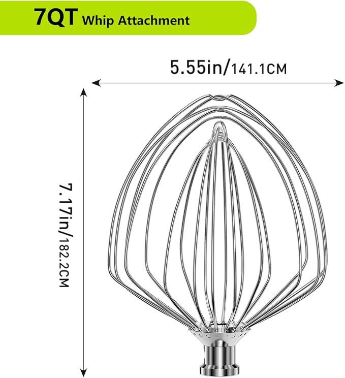 Stainless Steel Stand Mixer Attachments 3-Piece for KitchenAid 7 Qt Tilt Head Stand Mixer. Includes 20 Wire Whisk, Flat Beater, Dough Hook for KitchenAid 7 Qt Mixer Bowl - Image 4