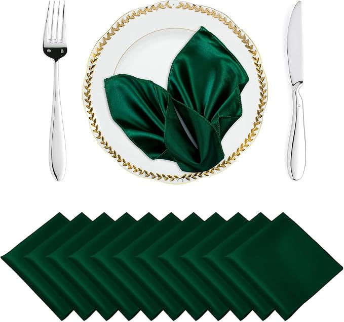 MDS® Pack of 100 Satin Napkins 12 x 12 Inch, Soft Silky Reusable Cloth Dinner Table Napkins for Wedding Décor, Reception, Birthday, Parties, Banquets, Catering, Restaurants & Hotel - Hunter Green by MDS