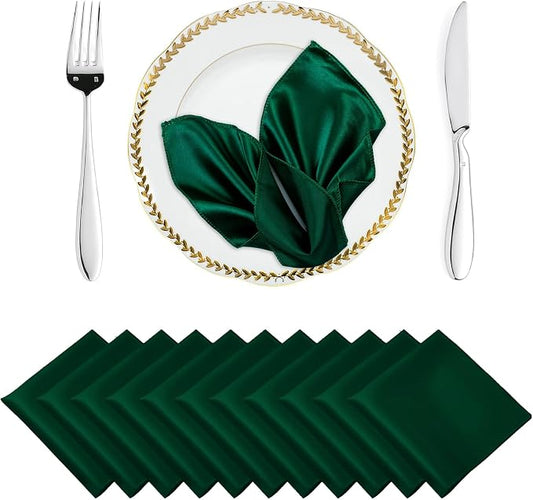 MDS® Pack of 50 Satin Napkins 12 x 12 Inch, Soft Silky Reusable Cloth Dinner Table Napkins for Wedding Décor, Reception, Birthday, Parties, Banquets, Catering, Restaurants & Hotel - Hunter Green by MDS