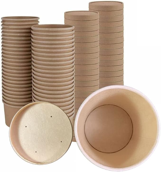 250 Sets Kraft Paper Food Containers With Vented Lids, To Go Hot Soup Bowls, Disposable Ice Cream Cups - Kraft by DHGPROFESSIONAL