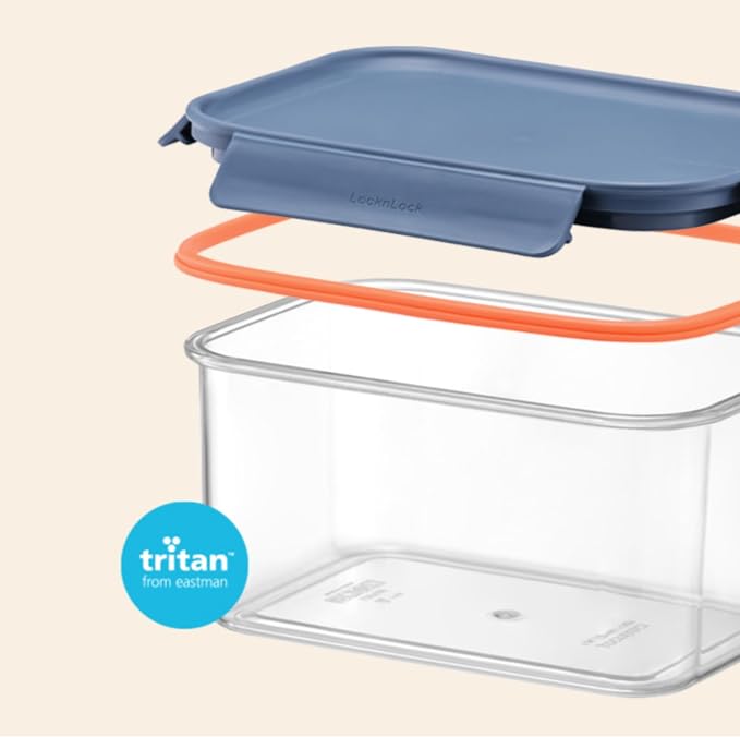 LocknLock Tritan Plastic Bisfree Modular Plus Food Storage Container Set, Lunch, Meal Prep, Stackable, BPA-Free, Leakproof, Freezer-Safe, 4 Pieces, 2 Boxes and 2 Lids, Navy, 2.1L - Image 6