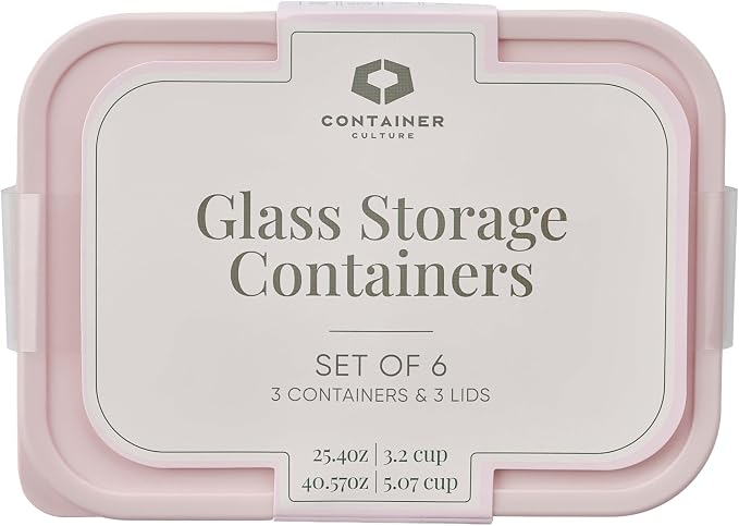 Glass Food Storage Containers with Lids — 6 Piece — 26.5 oz & 40.57 oz Glass with BPA-Free Leakproof Stackable Lids — Microwave, Oven & Dishwasher Safe — Ideal for Meal Prep & More - Berry Blush - Image 3