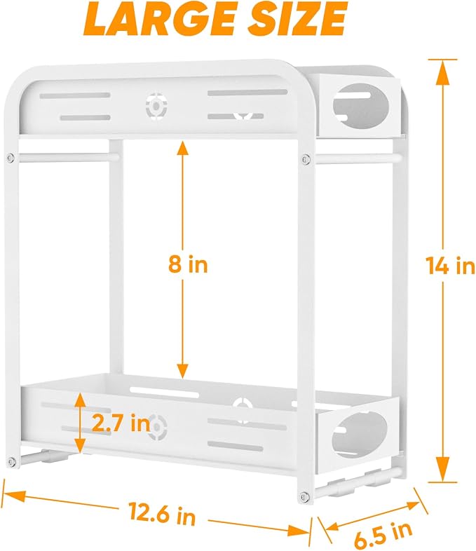 Aduanbang 2-Tier Counter Organizer Shelf, Metal Spice Rack for Kitchen, Vanity, Coffee Area and Home Office, Black (White, 2 Tier) - Image 3