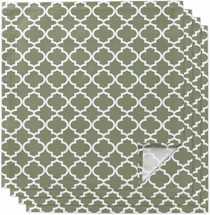 Cloth Napkins Set of 4-20x20 Inches, Green Morocco Washable Reusable Table Napkins, Boho Farmhouse Abstract Geometric Simple Soft & Absortbent Dining Napkin for Party Wedding Hotel Restaurant by Unknown