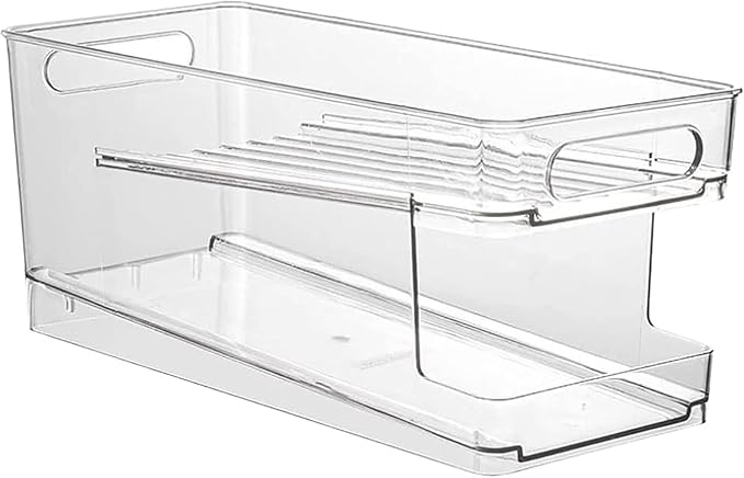 Double Layer Pop Soda Can Organizer Bins,Stackable Dispenser Storage Holder Rack,for Fridge, Freezer, Kitchen, Countertops, Cabinets - Clear Plastic Canned Food Pantry Storage Rack by GYLSLW