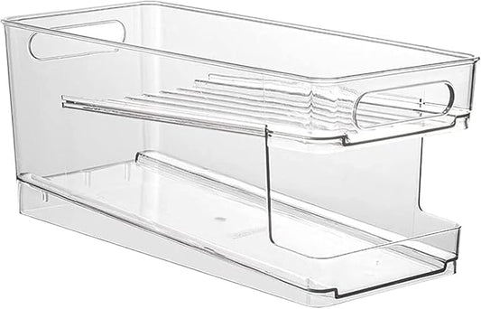 Double Layer Pop Soda Can Organizer Bins,Stackable Dispenser Storage Holder Rack,for Fridge, Freezer, Kitchen, Countertops, Cabinets - Clear Plastic Canned Food Pantry Storage Rack by GYLSLW
