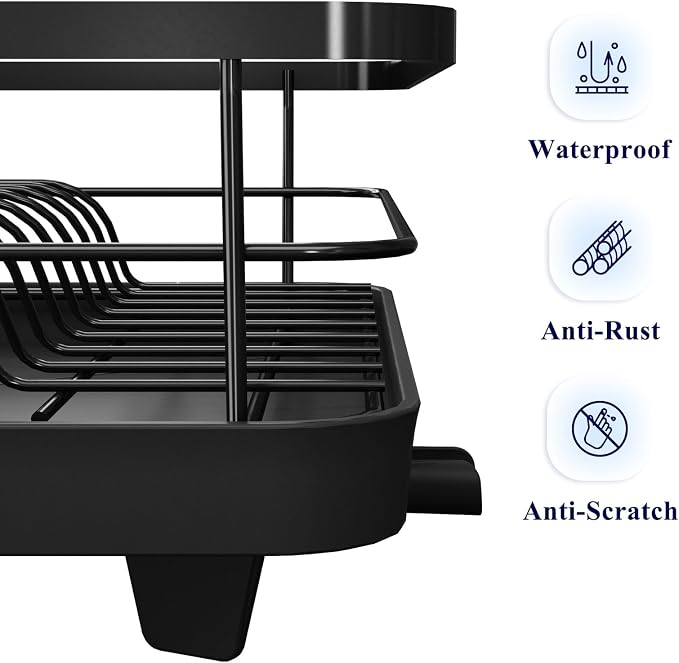 Kitsure Dish Drying Rack for Kitchen Counter, 12.2''W x 15.7''~23''L, Black | Stainless Steel Sink Organization, Cutlery Holder, Home and Appartment Decor - Image 6