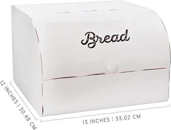 AuldHome Design Large White Bread Box; Farmhouse Enamelware Vintage Style Family Size Countertop Bread Bin - Image 5