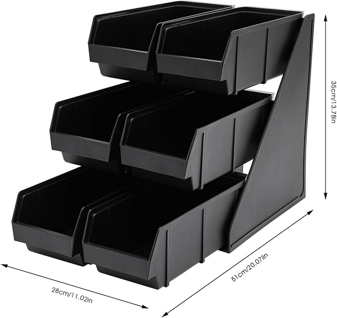6 Compartment Serve Condiment Bin, 3-Tier Self Serve Condiment Bin Stand, Plastic Containers Storage Bins, Countertop Condiment Organizer for Coffee Shops Restaurants Bars - Image 5